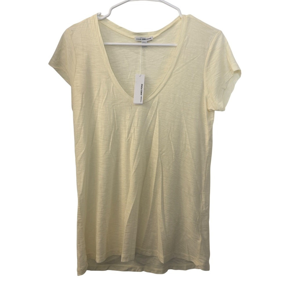 James Perse Standard Pale Yellow V-Neck Slub Cotton Modal T-Shirt 1/S WSVH3182CU